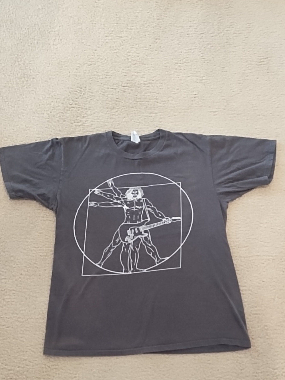 Vetruvian Man Guitar Gray Short-Sleeve Graphic Tee with White Print